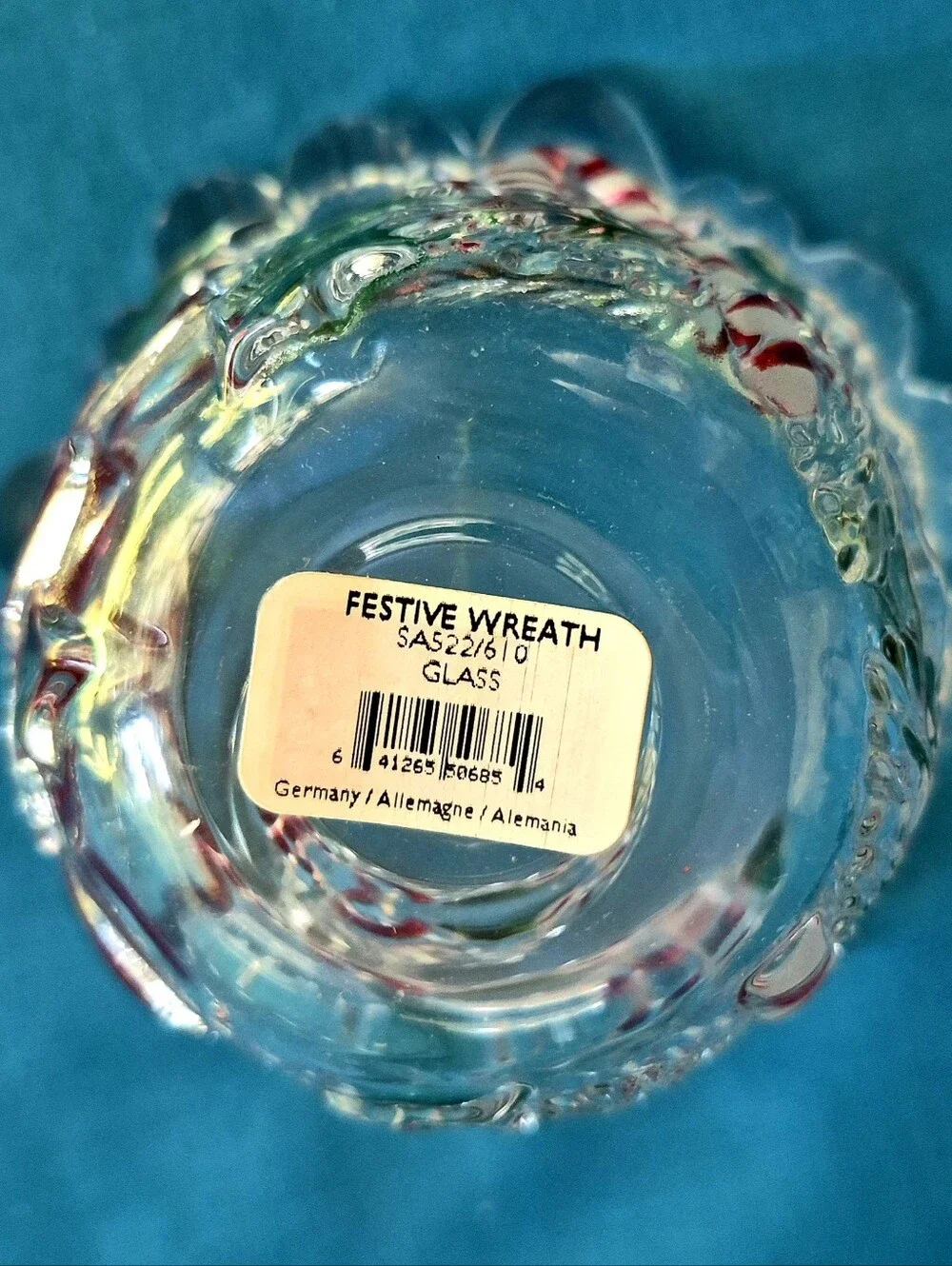 Mikasa Festive Wreath Chrisrmas Glass Votive Candle Holder